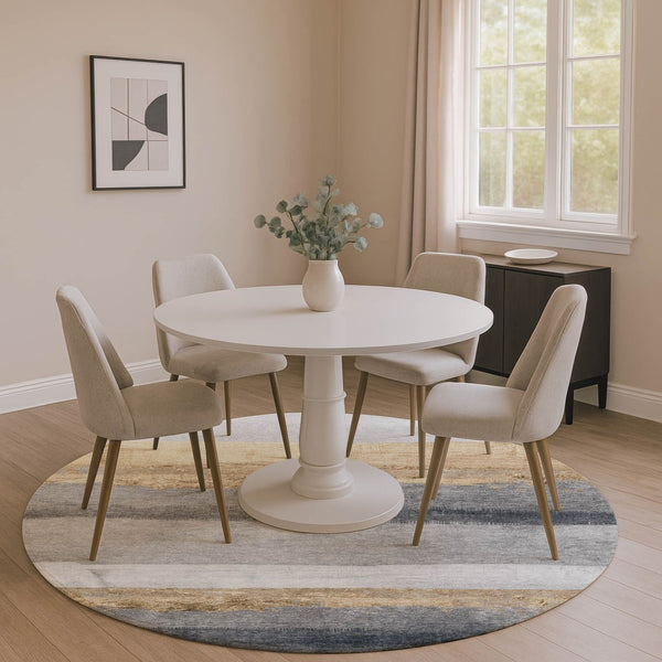 HomeRoots 8' X 10' Washable Gold and Gray Striped Area Rug - Stain-Resistant, UV-Protected, Family-Friendly Design 706829
