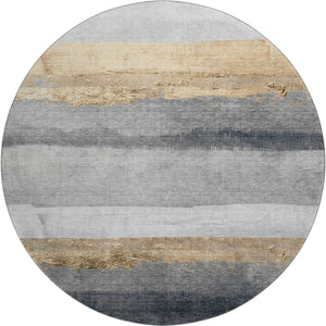 HomeRoots 8' X 10' Washable Gold and Gray Striped Area Rug - Stain-Resistant, UV-Protected, Family-Friendly Design 706829