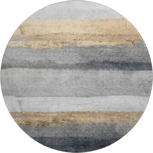 HomeRoots 8' X 10' Washable Gold and Gray Striped Area Rug - Stain-Resistant, UV-Protected, Family-Friendly Design 706829