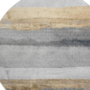 HomeRoots 8' X 10' Washable Gold and Gray Striped Area Rug - Stain-Resistant, UV-Protected, Family-Friendly Design 706829