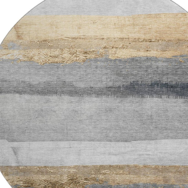 HomeRoots 8' X 10' Washable Gold and Gray Striped Area Rug - Stain-Resistant, UV-Protected, Family-Friendly Design 706829