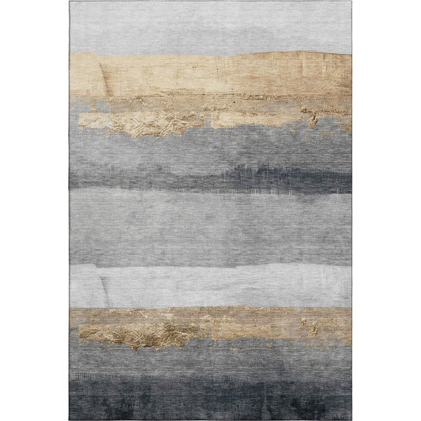 HomeRoots 9' X 12' Gold And Gray Striped Washable Area Rug – Stylish, Durable, UV Protected & Stain Resistant! 706830