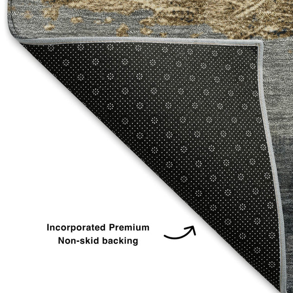 HomeRoots 9' X 12' Gold And Gray Striped Washable Area Rug – Stylish, Durable, UV Protected & Stain Resistant! 706830
