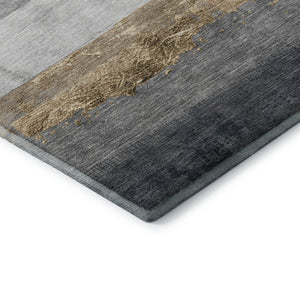 HomeRoots 9' X 12' Gold And Gray Striped Washable Area Rug – Stylish, Durable, UV Protected & Stain Resistant! 706830