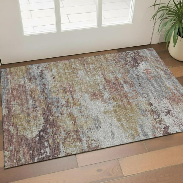 HomeRoots 5' X 8' Stylish Lavender & Gray Striped Area Rug with UV Protection - Durable & Washable Design 706833