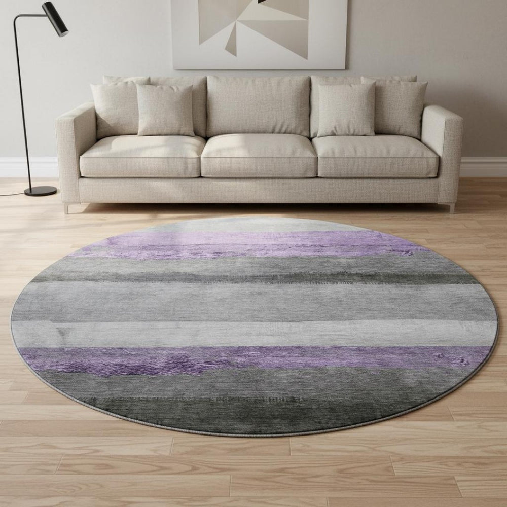 HomeRoots 8' X 10' Stylish Lavender & Gray Striped Washable Area Rug with UV Protection for Home Durability 706835