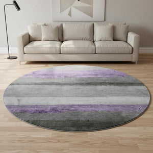 HomeRoots 8' X 10' Stylish Lavender & Gray Striped Washable Area Rug with UV Protection for Home Durability 706835