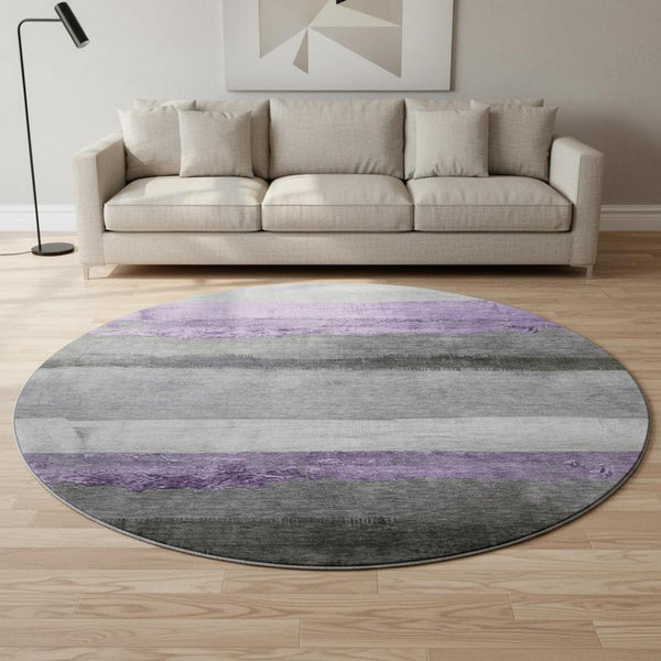 HomeRoots 8' X 10' Stylish Lavender & Gray Striped Washable Area Rug with UV Protection for Home Durability 706835