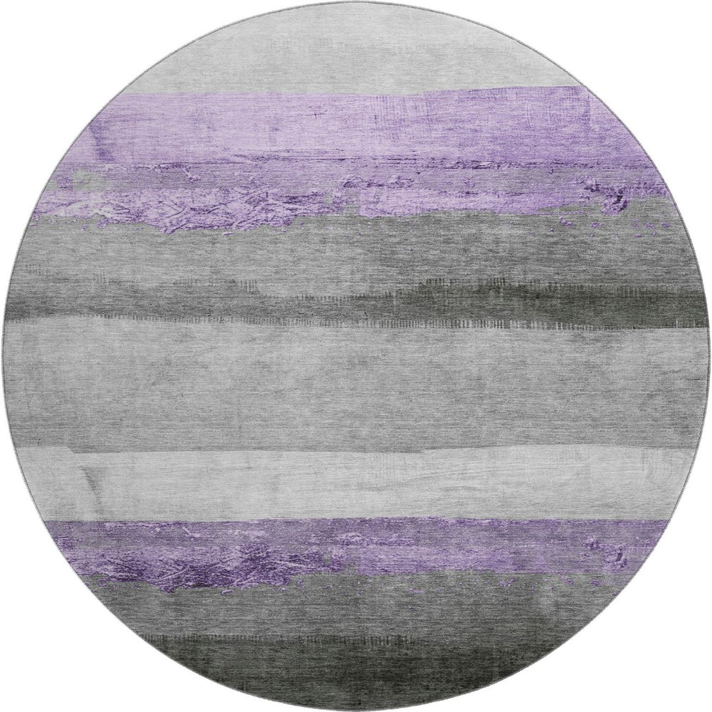 HomeRoots 8' X 10' Stylish Lavender & Gray Striped Washable Area Rug with UV Protection for Home Durability 706835