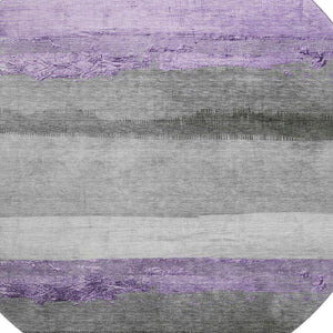 HomeRoots 8' X 10' Stylish Lavender & Gray Striped Washable Area Rug with UV Protection for Home Durability 706835