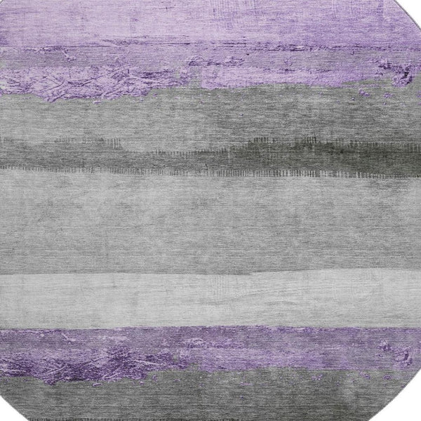HomeRoots 8' X 10' Stylish Lavender & Gray Striped Washable Area Rug with UV Protection for Home Durability 706835
