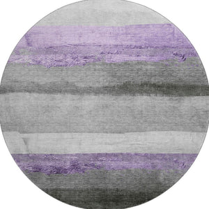 HomeRoots 8' X 10' Stylish Lavender & Gray Striped Washable Area Rug with UV Protection for Home Durability 706835