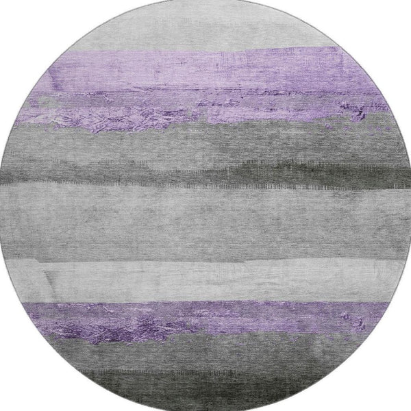 HomeRoots 8' X 10' Stylish Lavender & Gray Striped Washable Area Rug with UV Protection for Home Durability 706835