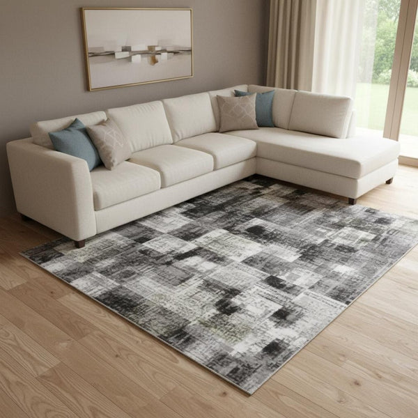 HomeRoots 9' X 12' Lavender & Gray Striped Washable Area Rug - UV Protected, Stain Resistant & Non-Slip Backing 706836