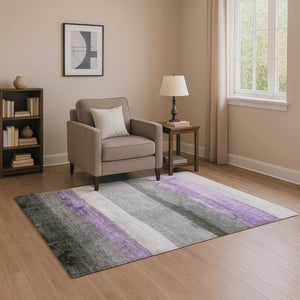 HomeRoots 10' X 14' Striped Lavender & Gray Area Rug - UV Protected, Washable, Durable for Family Living Spaces 706837