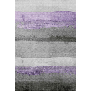 HomeRoots 10' X 14' Striped Lavender & Gray Area Rug - UV Protected, Washable, Durable for Family Living Spaces 706837