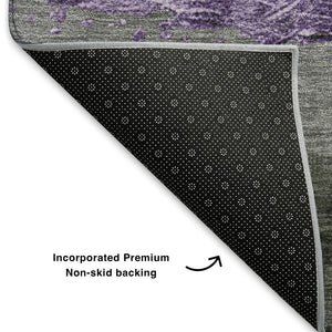 HomeRoots 10' X 14' Striped Lavender & Gray Area Rug - UV Protected, Washable, Durable for Family Living Spaces 706837