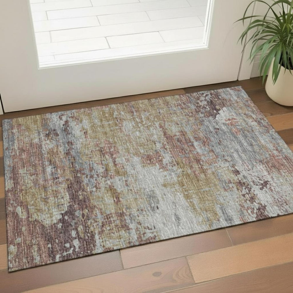 HomeRoots 5' Sky Blue & Gray Striped Area Rug - Washable, UV Protected, Stain Resistant for High-Traffic Areas 706839