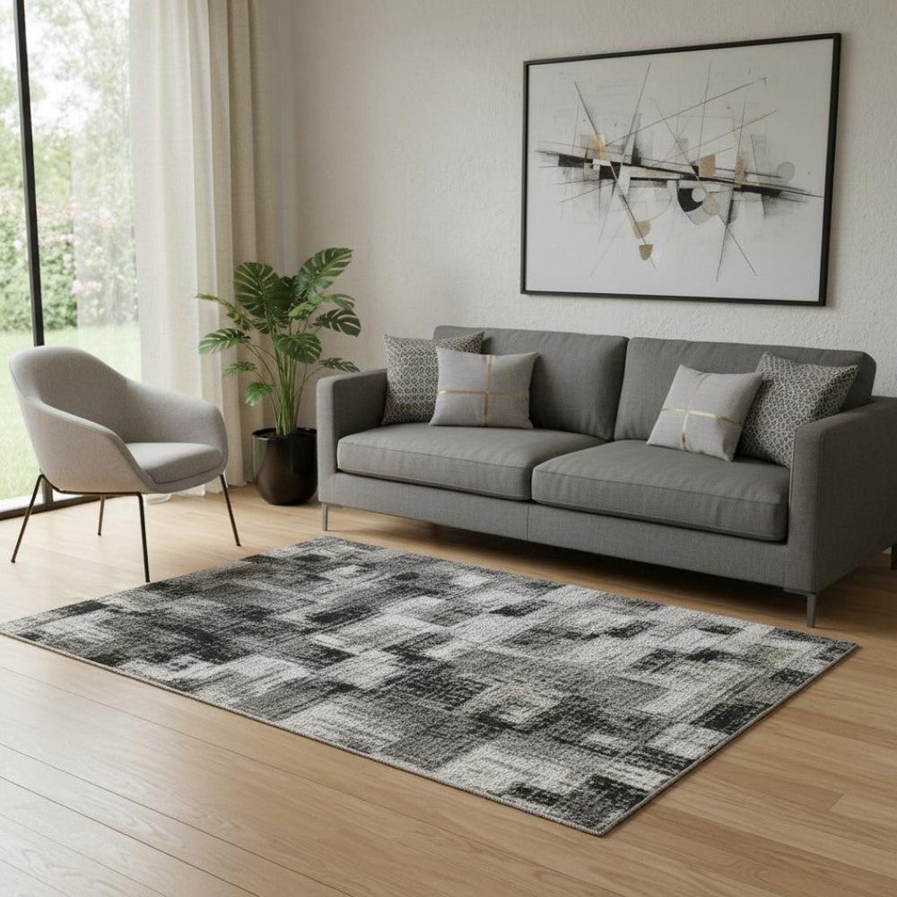 HomeRoots 8' Sky Blue & Gray Striped Washable Round Rug - Durable, UV-Protected, Perfect for Indoor/Outdoor Use 706840
