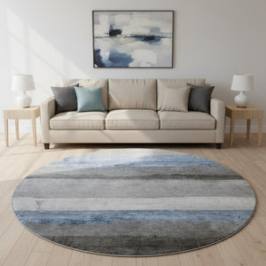 HomeRoots 8' X 10' Sky Blue and Gray Striped Washable Area Rug - Durable, Stain Resistant, UV Protected Design 706841