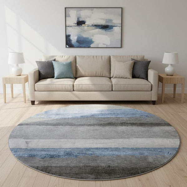 HomeRoots 8' X 10' Sky Blue and Gray Striped Washable Area Rug - Durable, Stain Resistant, UV Protected Design 706841