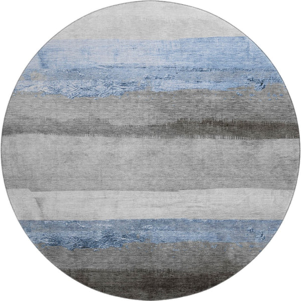 HomeRoots 8' X 10' Sky Blue and Gray Striped Washable Area Rug - Durable, Stain Resistant, UV Protected Design 706841