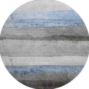 HomeRoots 8' X 10' Sky Blue and Gray Striped Washable Area Rug - Durable, Stain Resistant, UV Protected Design 706841