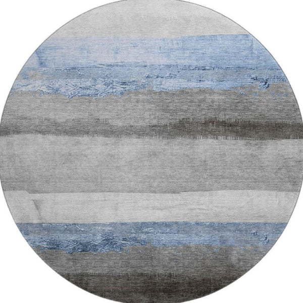 HomeRoots 8' X 10' Sky Blue and Gray Striped Washable Area Rug - Durable, Stain Resistant, UV Protected Design 706841
