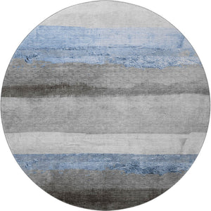 HomeRoots 8' X 10' Sky Blue and Gray Striped Washable Area Rug - Durable, Stain Resistant, UV Protected Design 706841