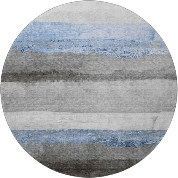 HomeRoots 8' X 10' Sky Blue and Gray Striped Washable Area Rug - Durable, Stain Resistant, UV Protected Design 706841