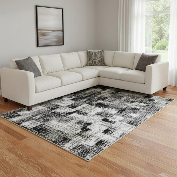 HomeRoots 9' X 12' Sky Blue and Gray Striped Washable Area Rug - Durable, UV-Protected and Stylish for Any Room 706842