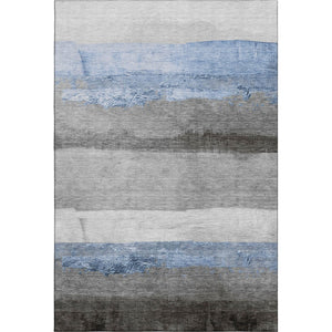 HomeRoots 9' X 12' Sky Blue and Gray Striped Washable Area Rug - Durable, UV-Protected and Stylish for Any Room 706842