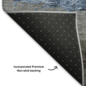 HomeRoots 9' X 12' Sky Blue and Gray Striped Washable Area Rug - Durable, UV-Protected and Stylish for Any Room 706842