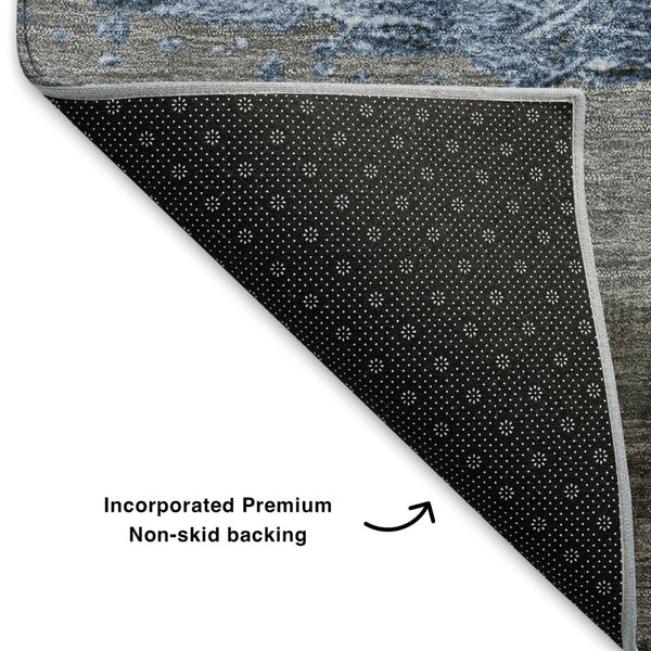 HomeRoots 9' X 12' Sky Blue and Gray Striped Washable Area Rug - Durable, UV-Protected and Stylish for Any Room 706842