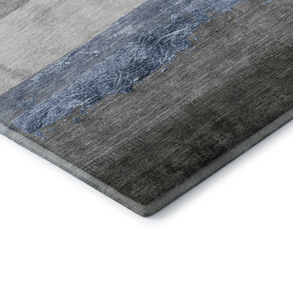 HomeRoots 9' X 12' Sky Blue and Gray Striped Washable Area Rug - Durable, UV-Protected and Stylish for Any Room 706842