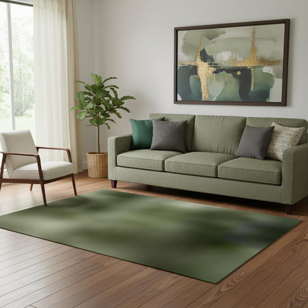HomeRoots 8' Artichoke Green & Beige Abstract Round Rug - Washable, UV-Protected, Stylish & Stain-Resistant 706846