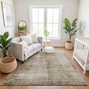 HomeRoots 5' X 8' Beige and Brown Abstract Area Rug - Washable, UV-Protected, Durable, Perfect for Homes 706851