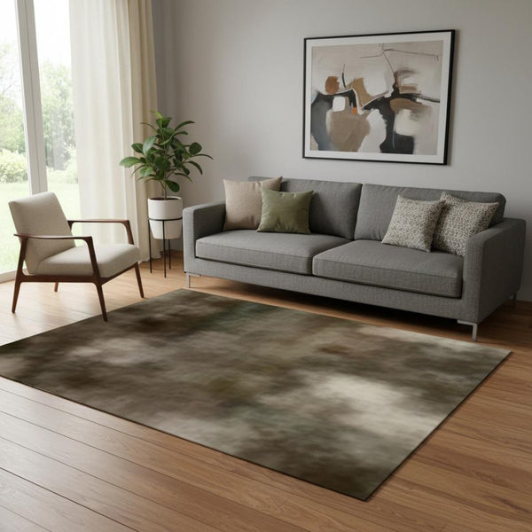 HomeRoots 8' Beige and Brown Abstract Washable Round Rug - Durable, Stylish, and Perfect for High-Traffic Areas 706852