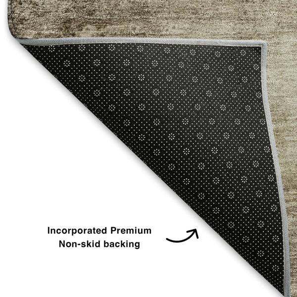 HomeRoots 8' X 10' Beige And Brown Abstract Area Rug – Durable, Washable, UV Protected, Non-Slip for Busy Homes! 706853