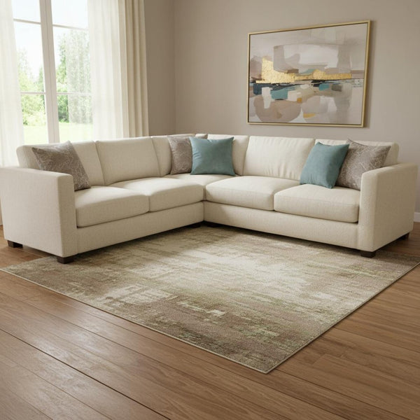 HomeRoots 9' X 12' Abstract Beige and Brown Washable Area Rug with UV Protection for Modern Living Spaces 706854