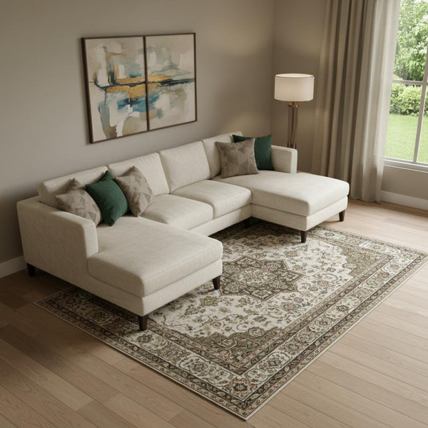 HomeRoots 10' X 14' Beige and Brown Abstract Area Rug - Washable, UV-Protected, Non-Slip for Modern Spaces 706855