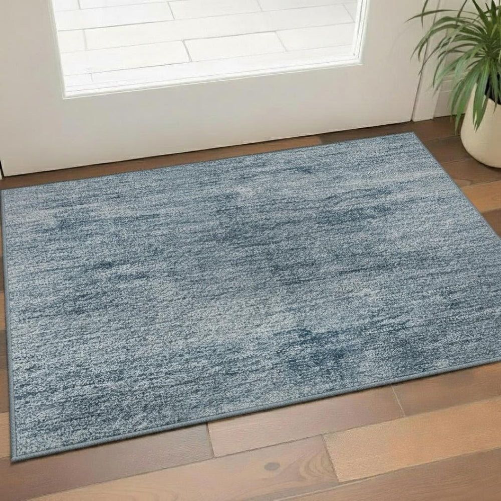 HomeRoots 5' X 8' Denim Blue & Sky Blue Abstract Area Rug – Washable, UV-Protected, Durable for High-Traffic Areas 706863
