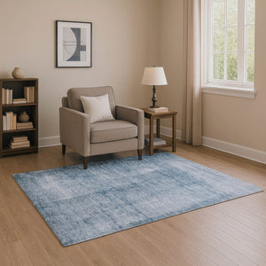 HomeRoots 5' X 8' Denim Blue & Sky Blue Abstract Area Rug – Washable, UV-Protected, Durable for High-Traffic Areas 706863