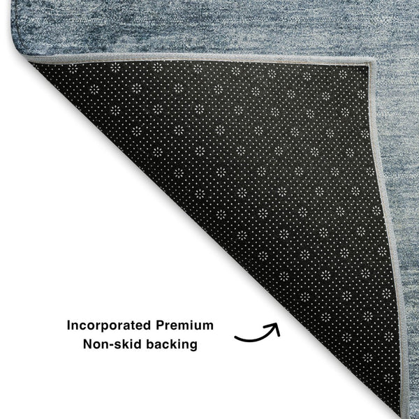 HomeRoots 5' X 8' Denim Blue & Sky Blue Abstract Area Rug – Washable, UV-Protected, Durable for High-Traffic Areas 706863