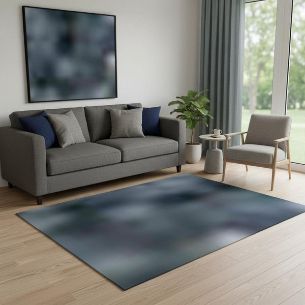 HomeRoots 8' Washable Round Rug in Denim & Sky Blue - Durable, UV-Protected, Non-Slip for Family Spaces 706864