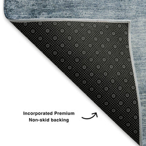 HomeRoots 9' X 12' Washable Denim Blue & Sky Blue Abstract Area Rug with UV Protection for Modern Spaces 706866