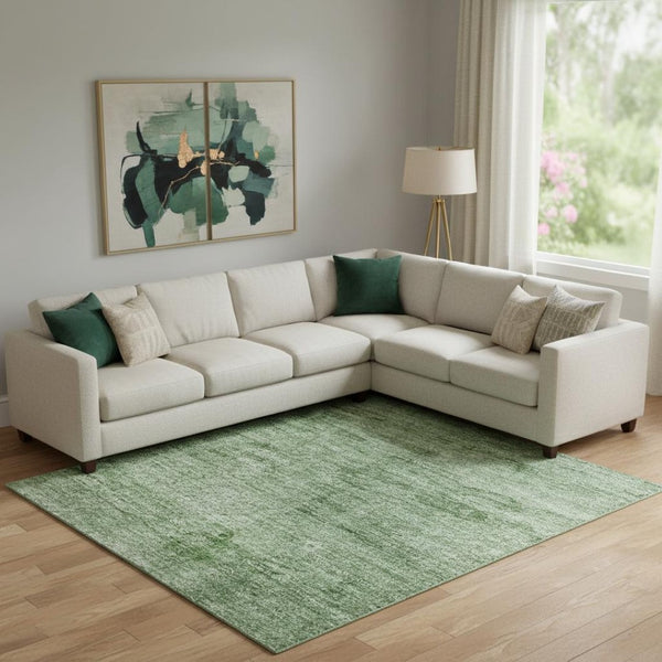 HomeRoots 10' X 14' Green and Beige Abstract Area Rug - Washable, Stain Resistant, UV Protected for Durability 706873