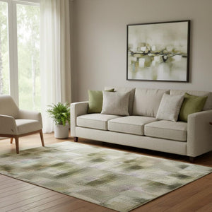 HomeRoots 8' Khaki and Beige Abstract Washable Round Rug - Durable, UV Protected, Perfect for Modern Homes! 706876