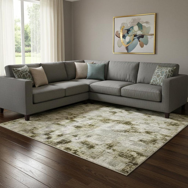HomeRoots 9' X 12' Khaki Beige Abstract Washable Area Rug with Stain Resistance & UV Protection for Any Room 706878