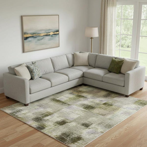 HomeRoots 10' X 14' Khaki and Beige Abstract Area Rug - Washable, UV Protected, Stain Resistant & Durable Design 706879